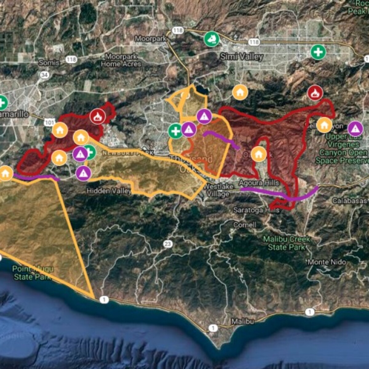 Interactive map Hill, Woolsey fires burn in Ventura County